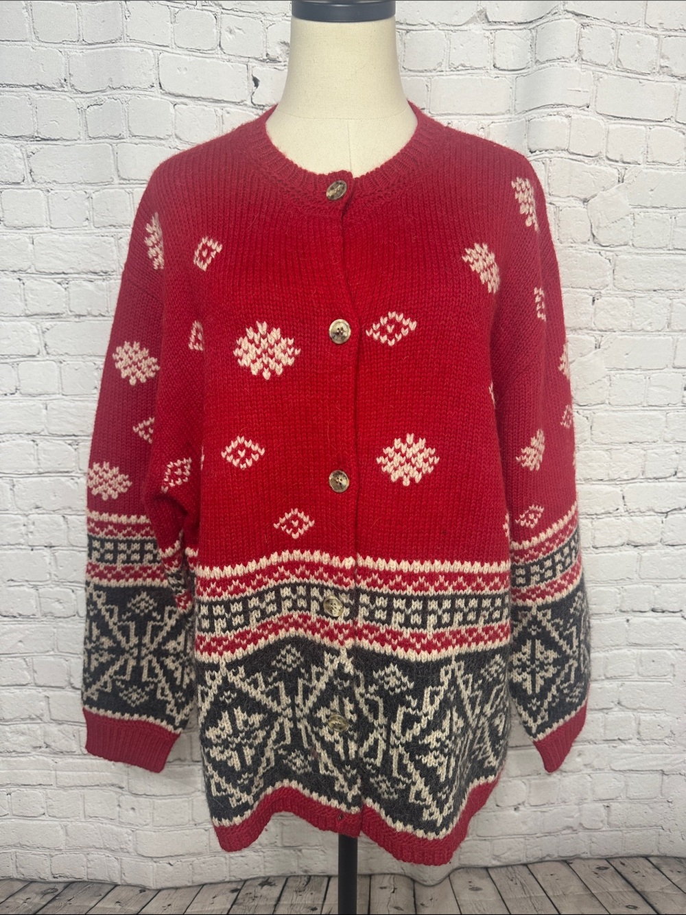 Vintage 1998 Eddie Bauer Wool Alpaca Fair Isle Cardigan XL Tall